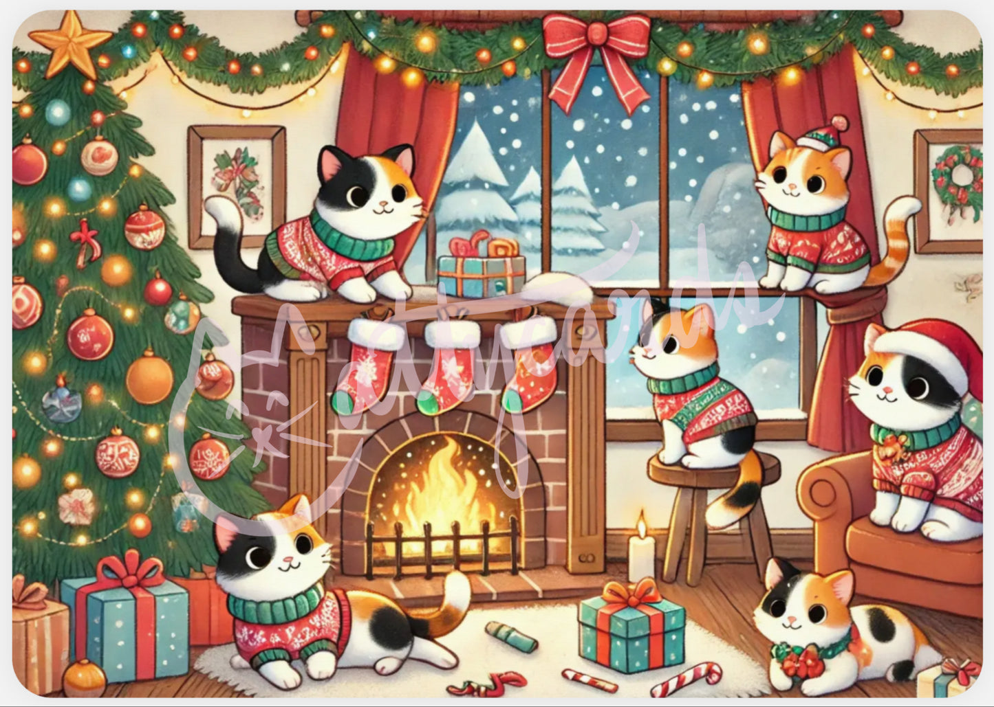 Catty Xmas Fireplace